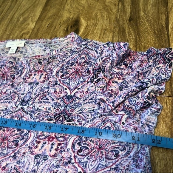 J Jill Love Linen Short Sleeve T Shirt Pink Purple Bohemian Pattern Size 1X Crop - Picture 7 of 7